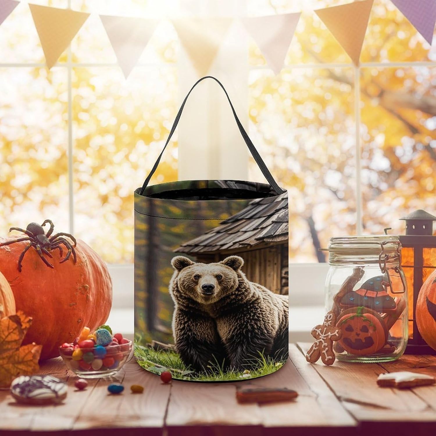 Brown Bear Forest Lodge Halloween Tote Treat Bag for Trick Or Treat image 5