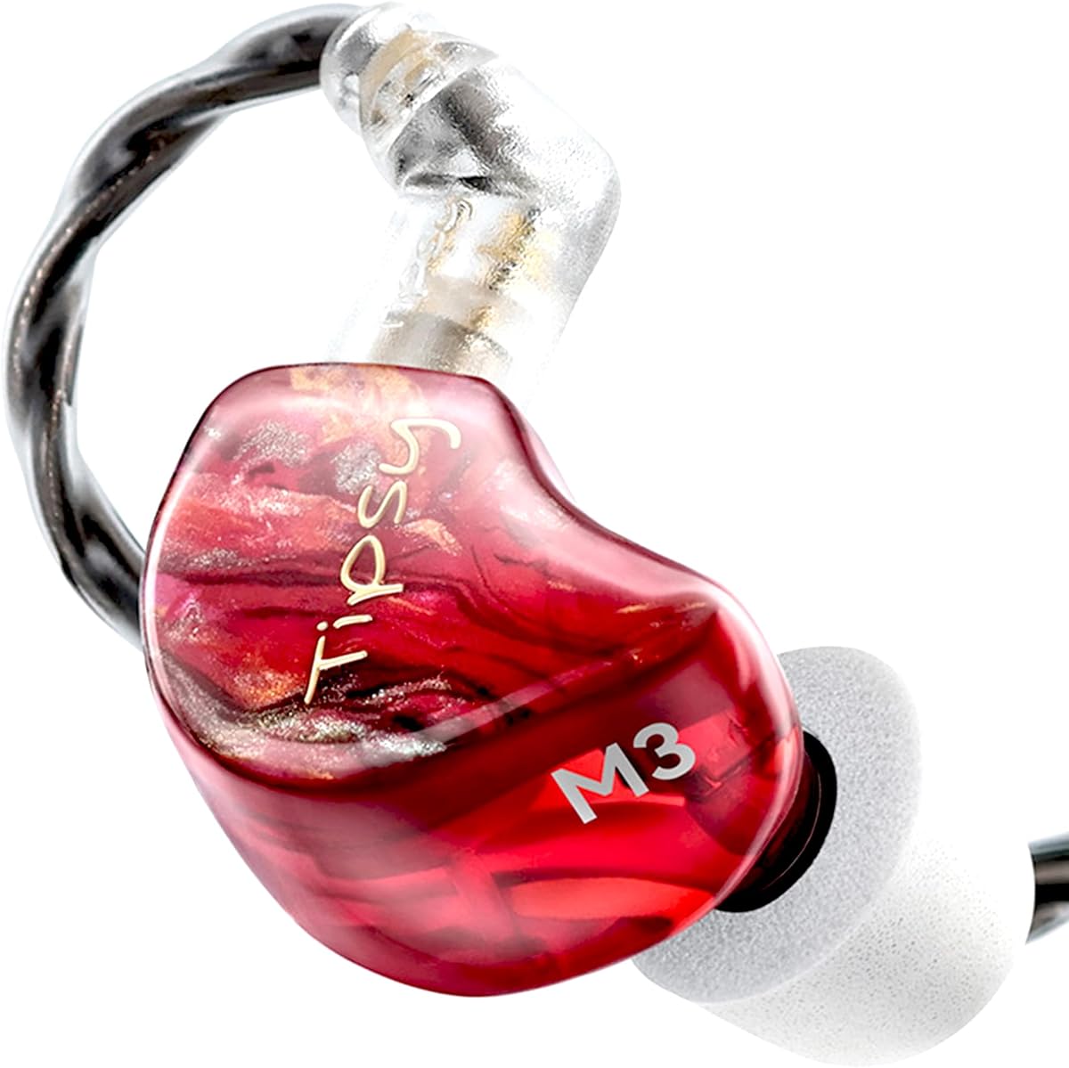 Tipsy M3 Professional IEM, 2BA + 1DD, 36dB PNC, son détaillé et spacieux, résine douce pour la peau, câble détachable à 2 broches de 0,78 mm (sans micro, rouge)