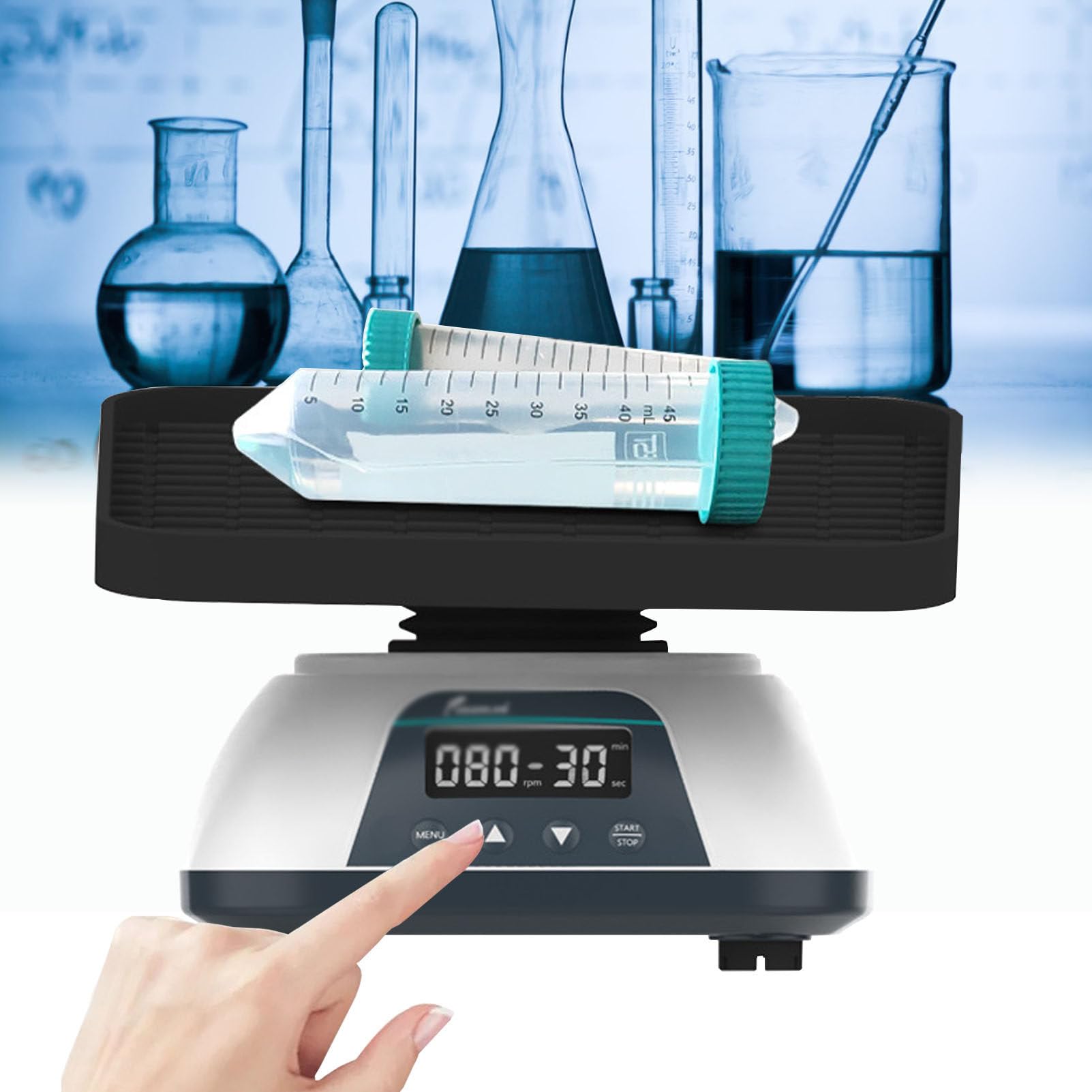 Hydravex 360° Digital Orbital Rotator Shaker, 10° Tilt Angle Lab Orbital Shaker Mixer 10-80RPM Adjustable with LED Digital Display Speed and Time for Centrifuge Tube and Blood Collection Tube