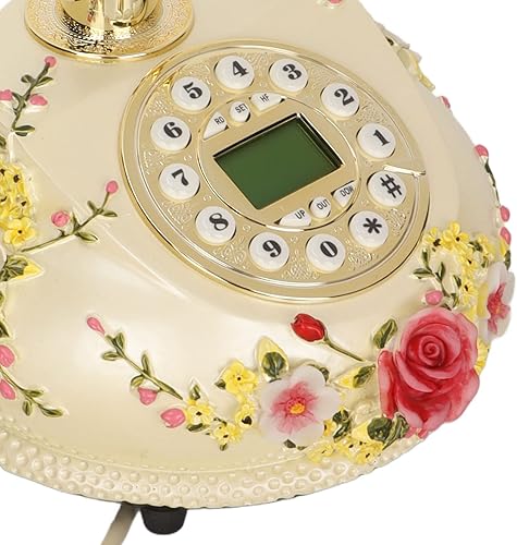 Miniatura 9 de Hilitand Teléfono retro vintage, esfera rotativa, teléfono antiguo para el hogar, flores, teléfono con cable antiguo con cable FSK DTMF función de