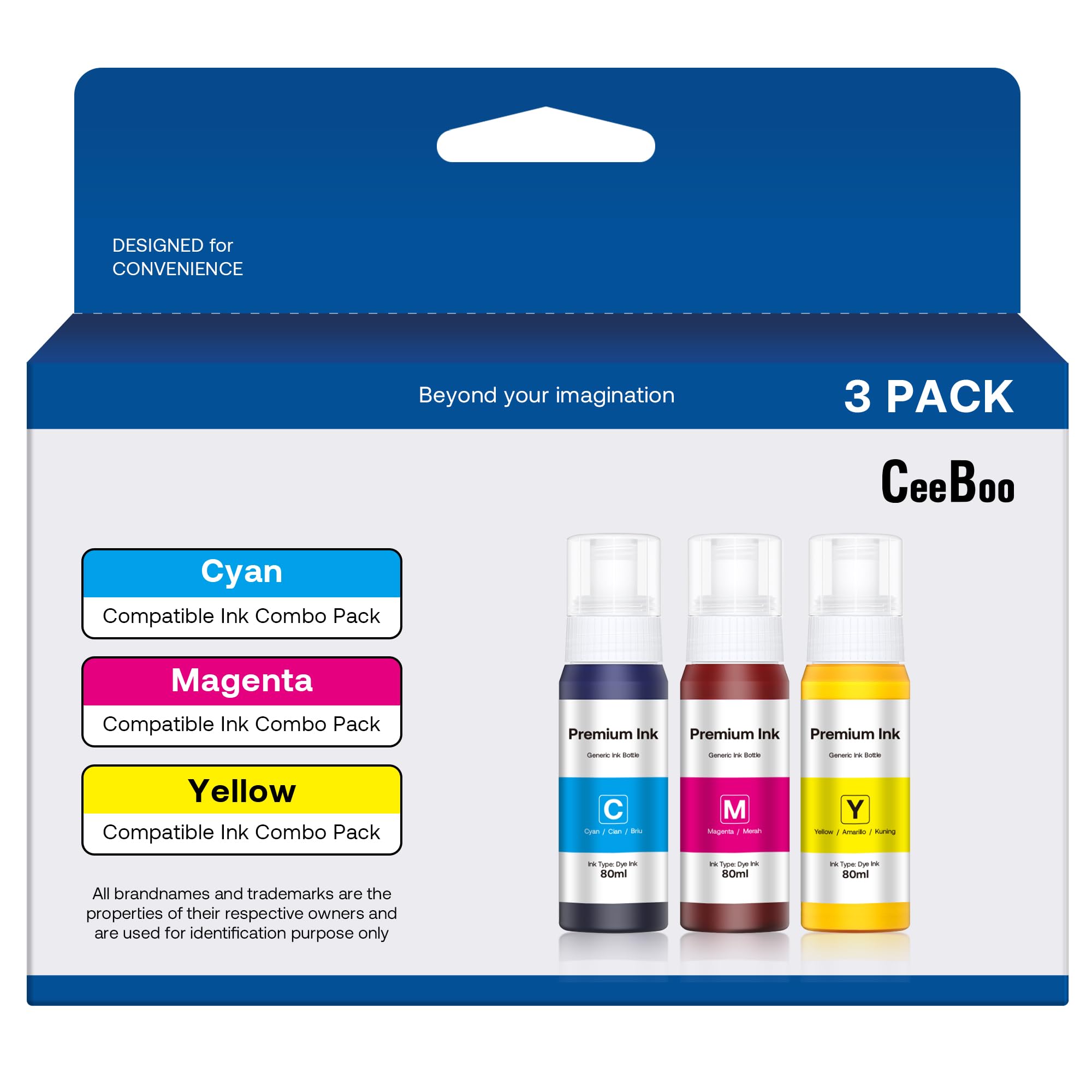 CEEBOO Compatible Ink Bottle Replacement for Epson 502 (Not Sublimation Ink) , 1 Cyan, 1 Magenta,1 Yellow, 3 Bottles