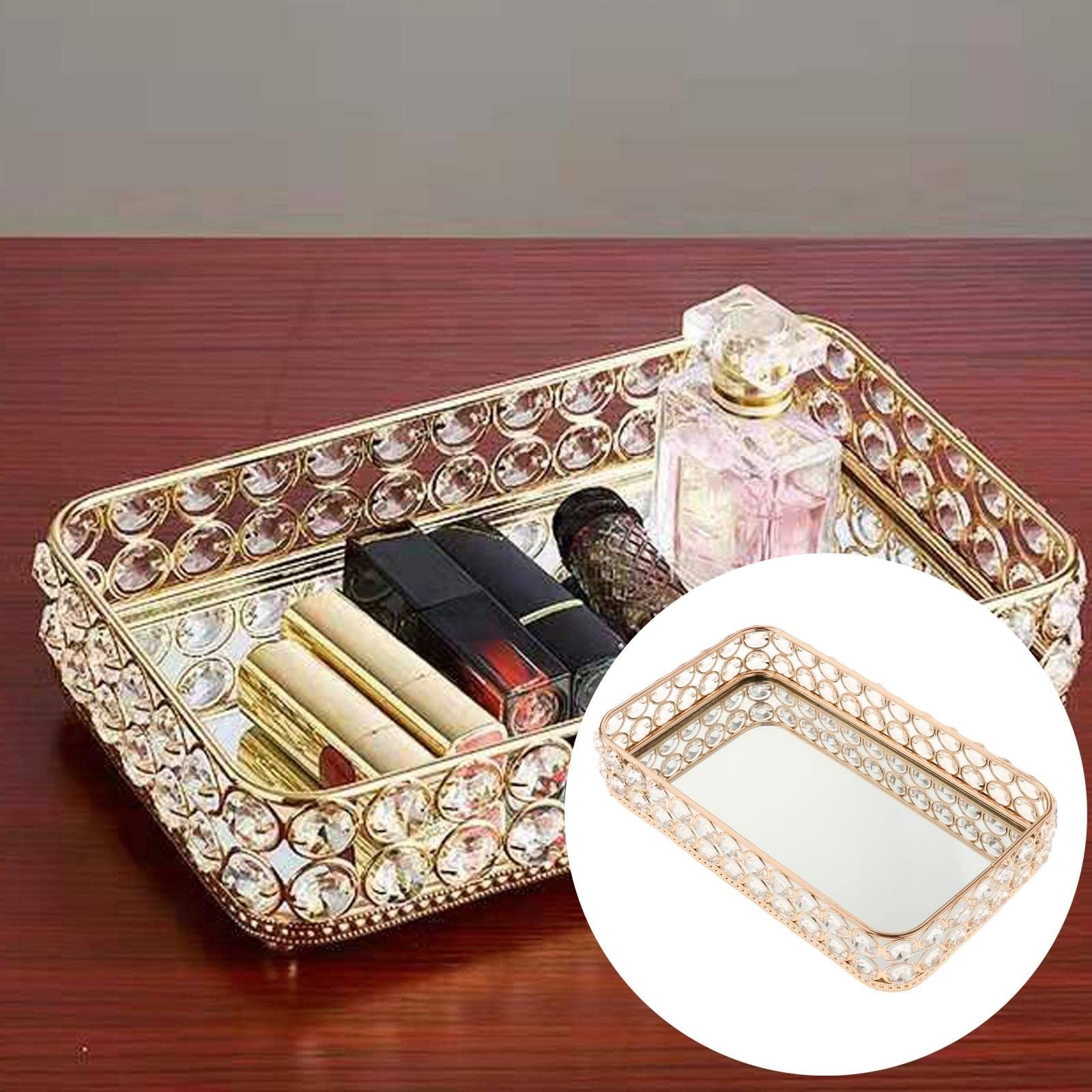Vassoio per la Cena Vassoio di Cristallo Tavolo Scrivania Specchio cosmetico Gioielli Decorativi Profumo Profumo per la Pelle Trucco Organizzatore Tealight Portacandele