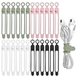 Nearockle 24Pcs Silicone Cable Straps Cord Organizer for Bundling Earphone, Phone Charger, Computer Cords, Reusable Cable Ties Wire Organizer in Home,Office,Kitchen,School (4 Colors)
