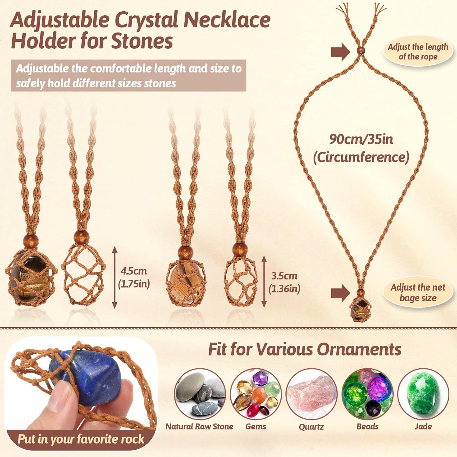Evatage Crystals Necklace Holders and Healing Stones Set, 6Pcs Adjustable Crystal Cage with 7 Chakra Crystals and Healing Stones for Yoga, Meditation, Jewelry Gift and Home Decor - Image 5