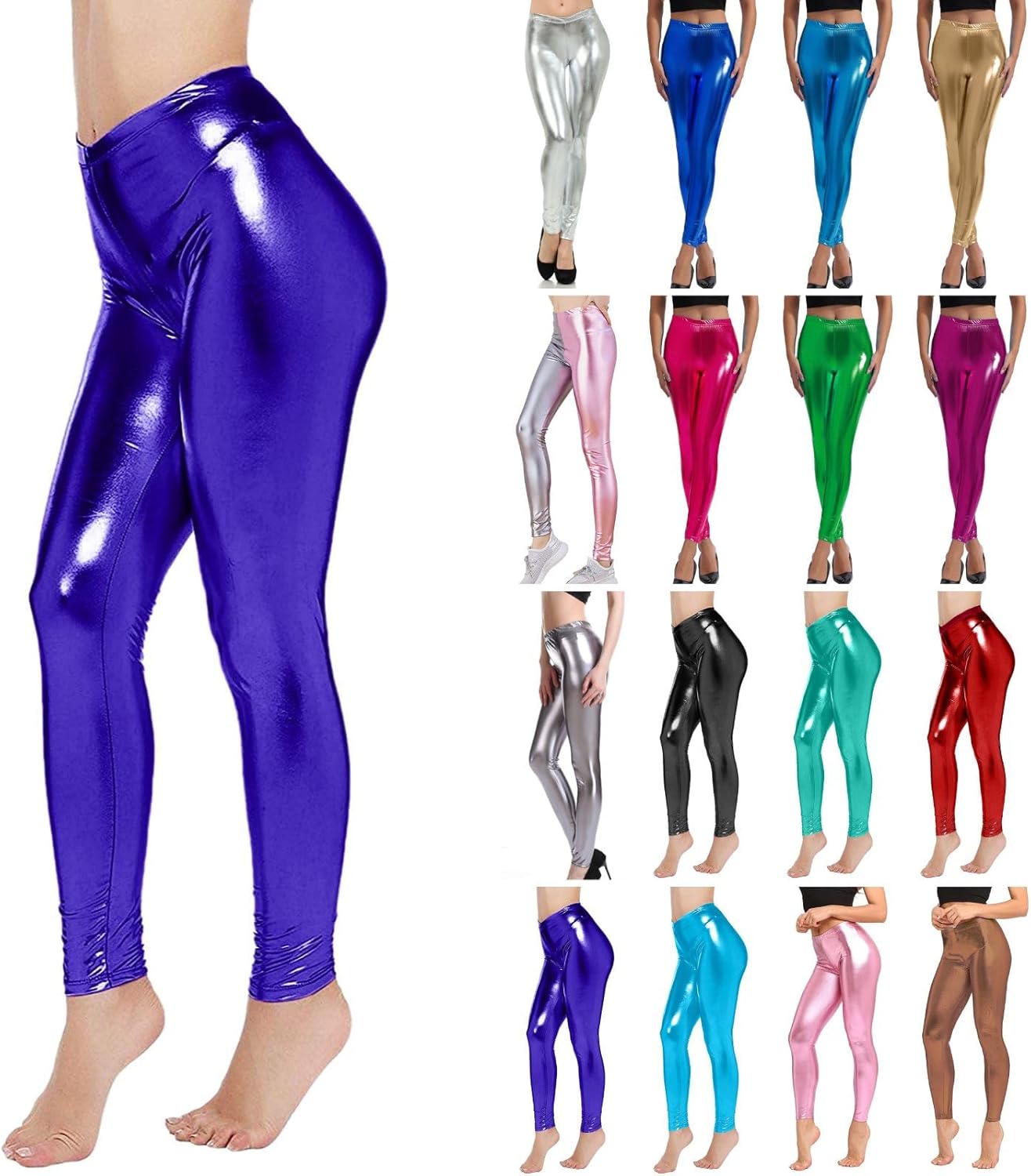 Metallic Leggings Dames Glitter Zilver Goud - Carnaval Disco Party Broek Neon Mesh Panty