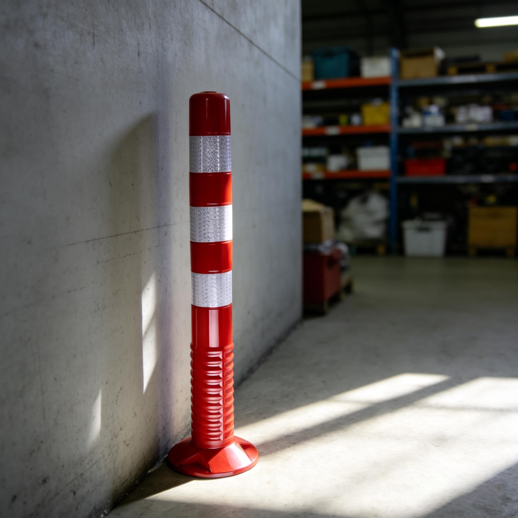 2 x Absperrpfosten 75 cm, Verstärkte Kunststoffpfosten mit Reflektoren & Schrauben, Poller aus flexiblem Polyurethan, selbstaufrichtender Flexible Verkehrspfosten für Verkehrssicherheit, Rot