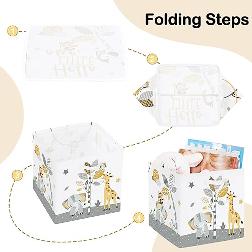 Miniatura 7 de Juego de 3 cubos de almacenamiento de animales tropicales de 11.8 pulgadas, cesta de almacenamiento de ropa para armario, estantería, elefante,