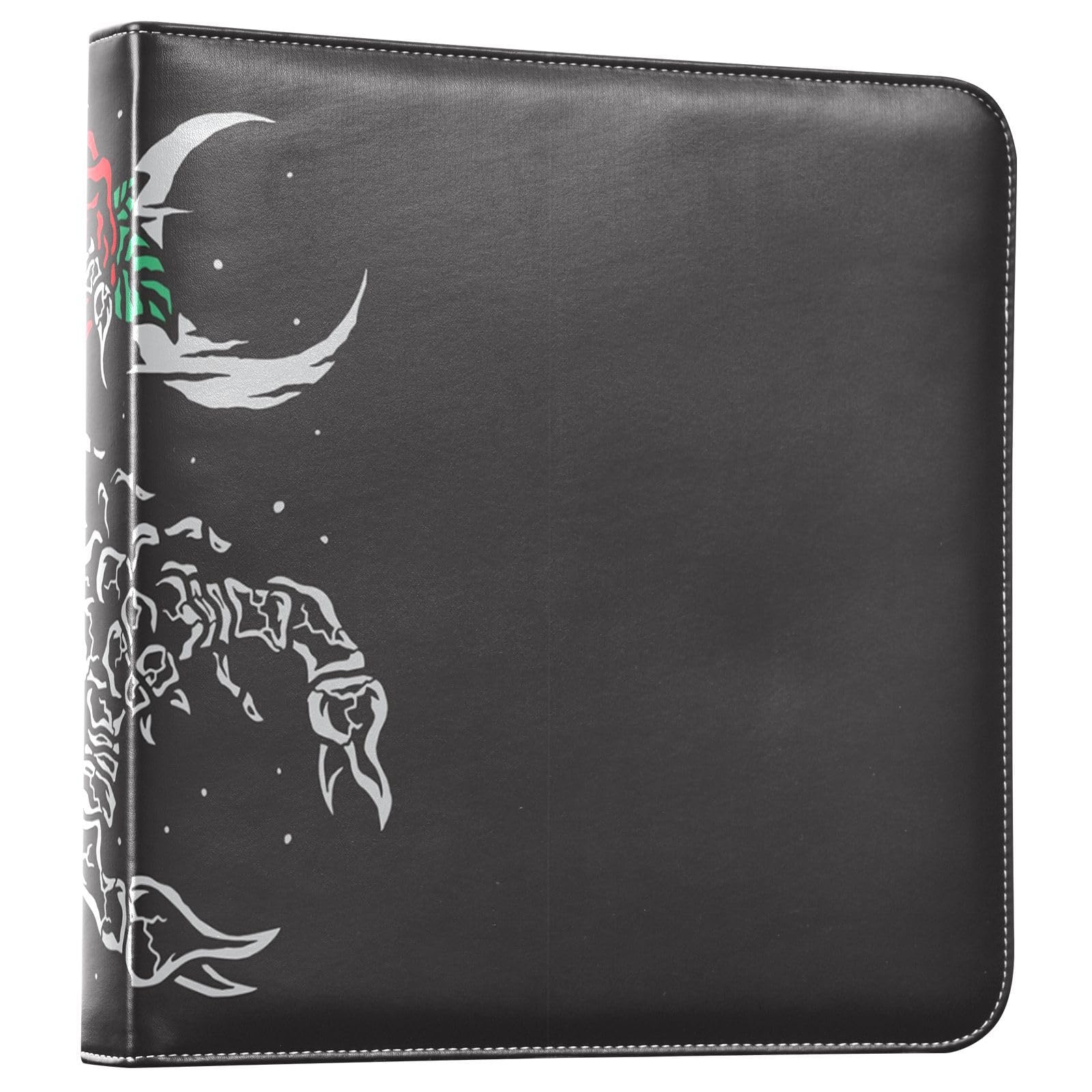 3 Ring Binders Photo Album, DIY PU Leather Cover Bookshelf Adhesive Scrapbook Album Refills for Family Travel Memory Wedding Print Scorpion Red Rose Flowers Crescent Moon