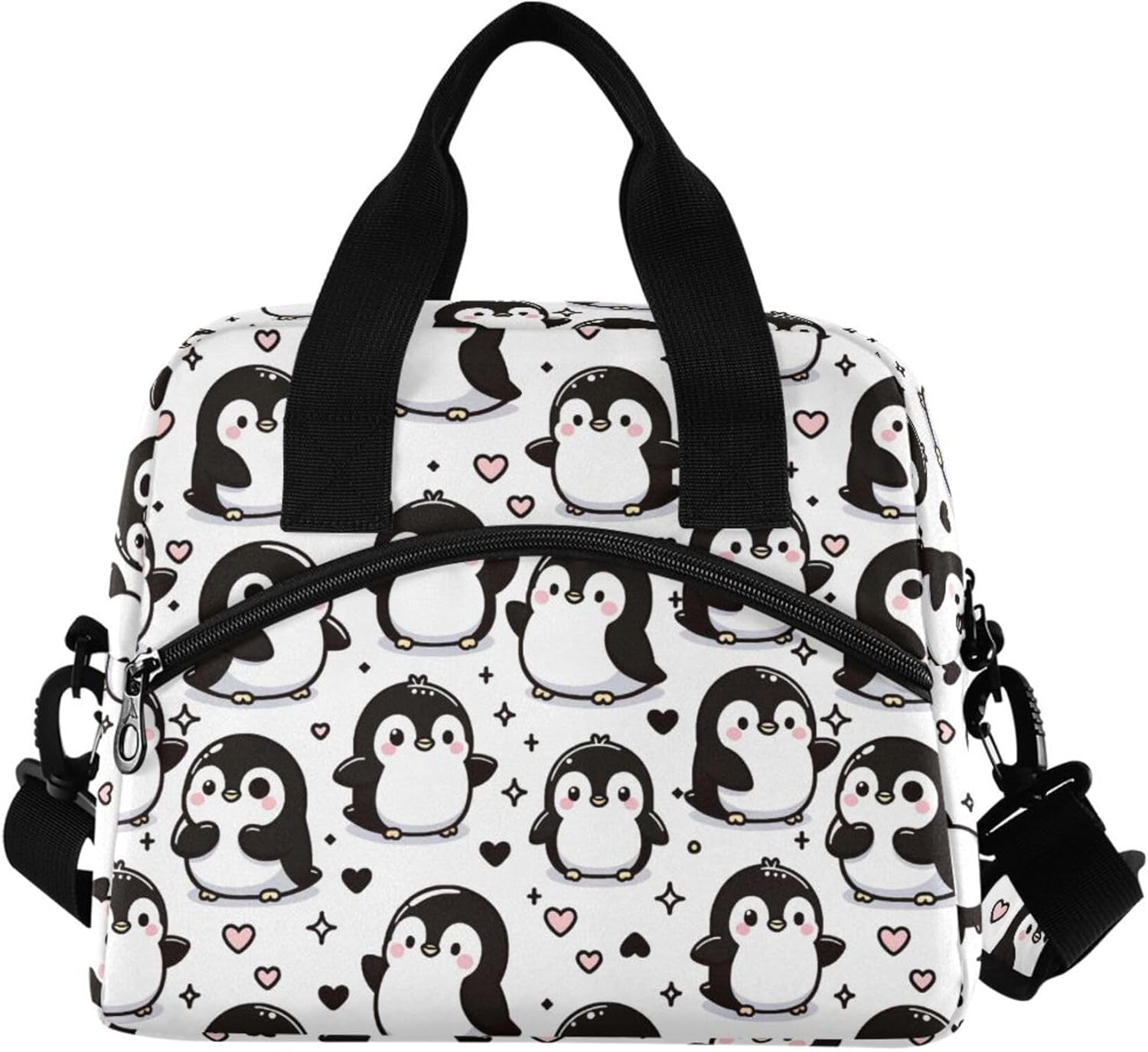 MNSRUU Insulated Lunch Bag Cute Penguins Women Men Fabric Dinner Tote Cooler Bag Reusable Leakproof Lunch Box with Adjustable Shoulder Handles Strap For Work School