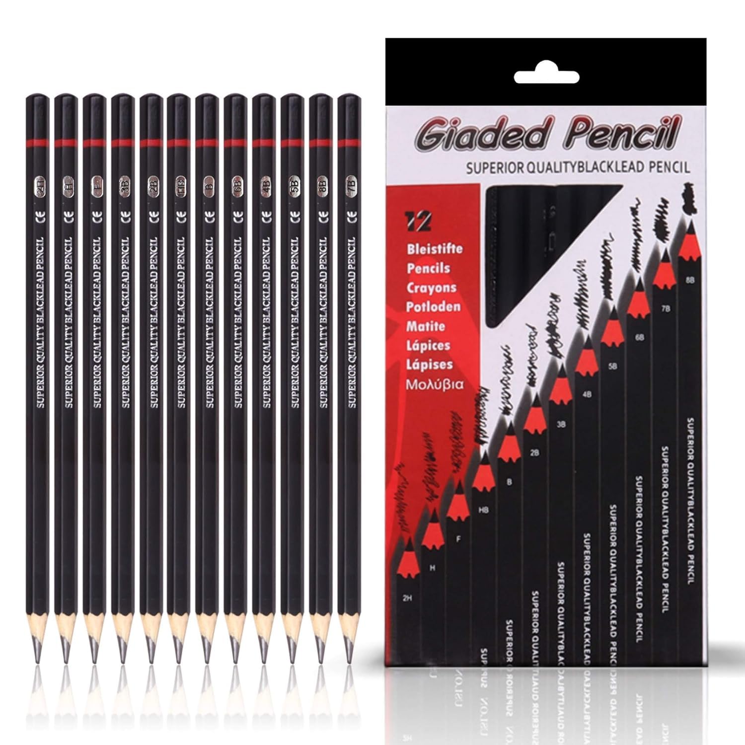 Corslet 12pc Sketch Pencil Set - Art Supplies for Beginners and Professional Artists - Graphite Drawing Kit With Shading Pencils for Sketching
