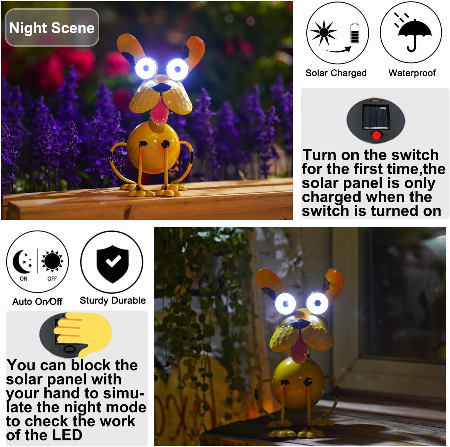 Dog Solar Lights Outdoor,Yard Art Metal Dog Statues,Outdoor Funny Statue for Garden Decor Yard Lawn Ornaments - Image 3