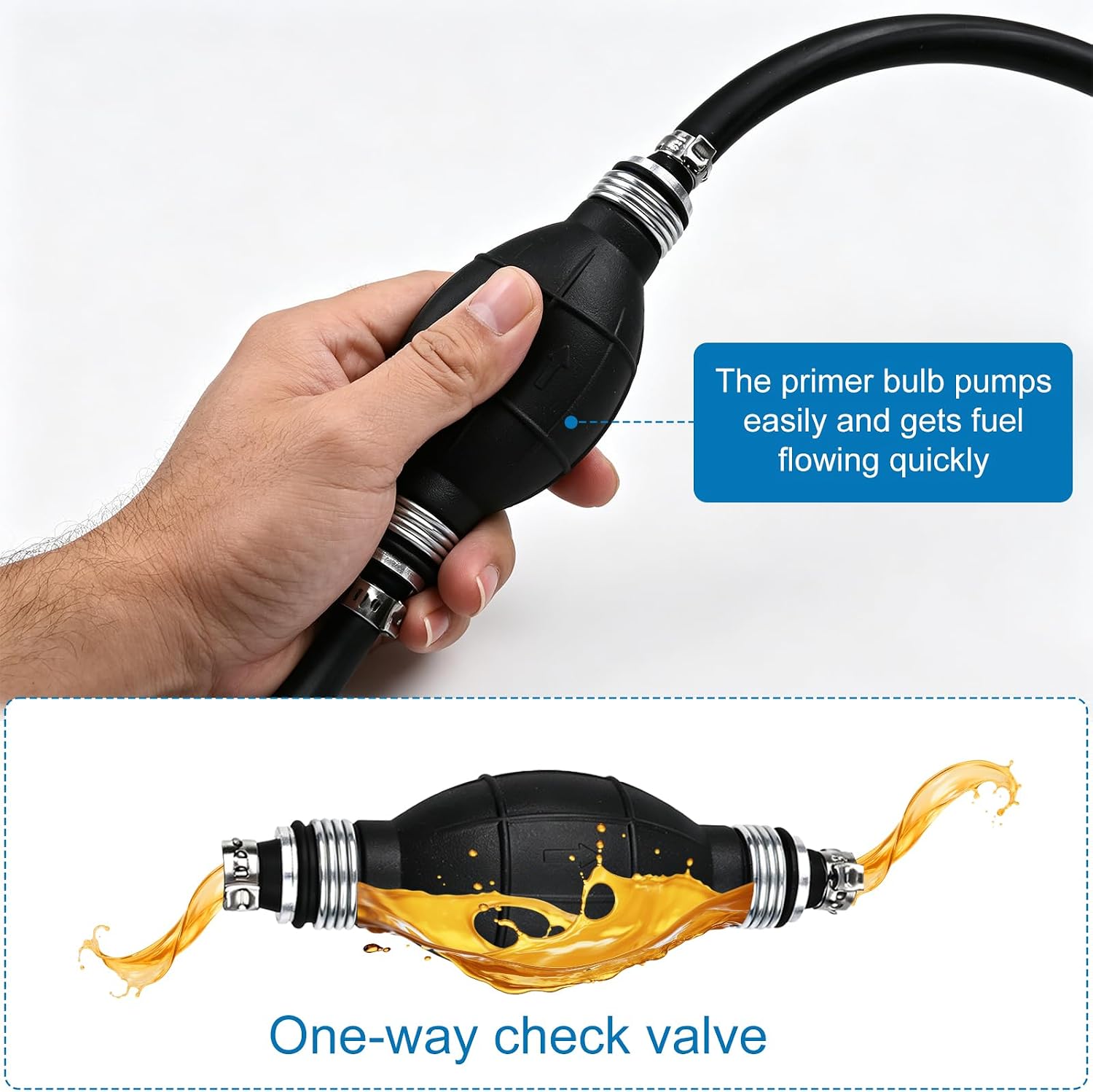5/16" 8mm Boat Fuel Line with Bulb, Universal 6Ft Fuel Line Assembly with Primer Bulb for Marine Outboard Boat Motor RVs Tractors and Caravans