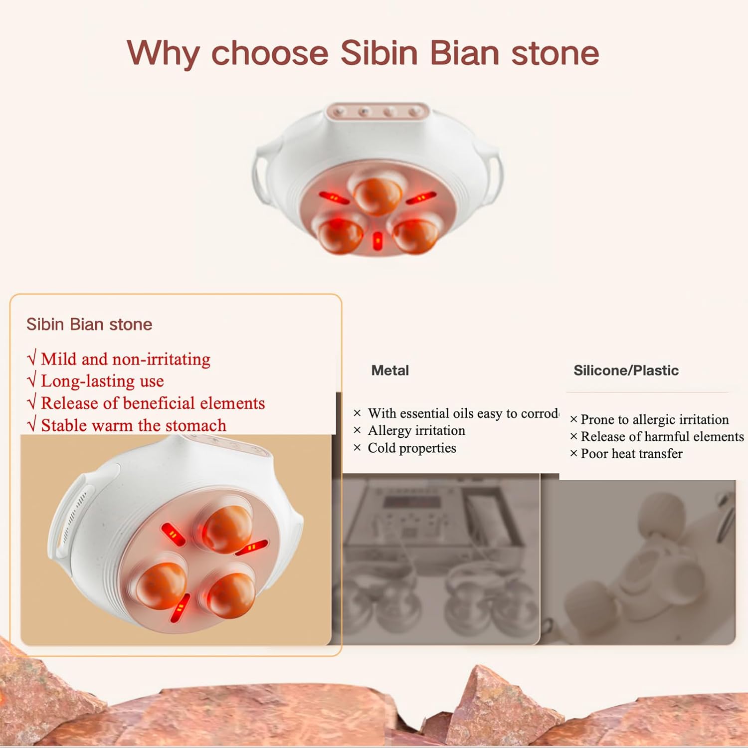 Abdominal Massager with Heat, Natural Stone Deep Kneading Belly Massager for Pain Relief & Relaxation, Portable Abdominal Massage Device for Women Self Care & Gift - Image 2