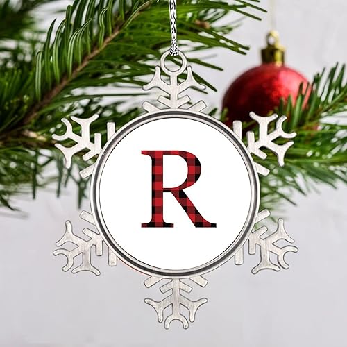 Miniatura 4 de Monograma inicial letra R adornos para árboles de Navidad, adornos de copo de nieve, letras rojas y negras, adornos de Navidad personalizados de