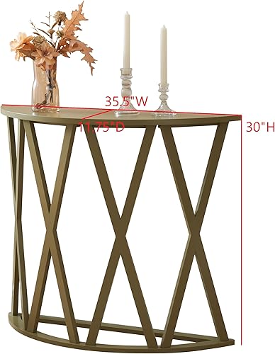 Miniatura 2 de Kings Brand Furniture Vienna - Mesa consola de madera de media luna para entrada, mesa de sofá con diseño de motivos X para sala de estar, pasillo,