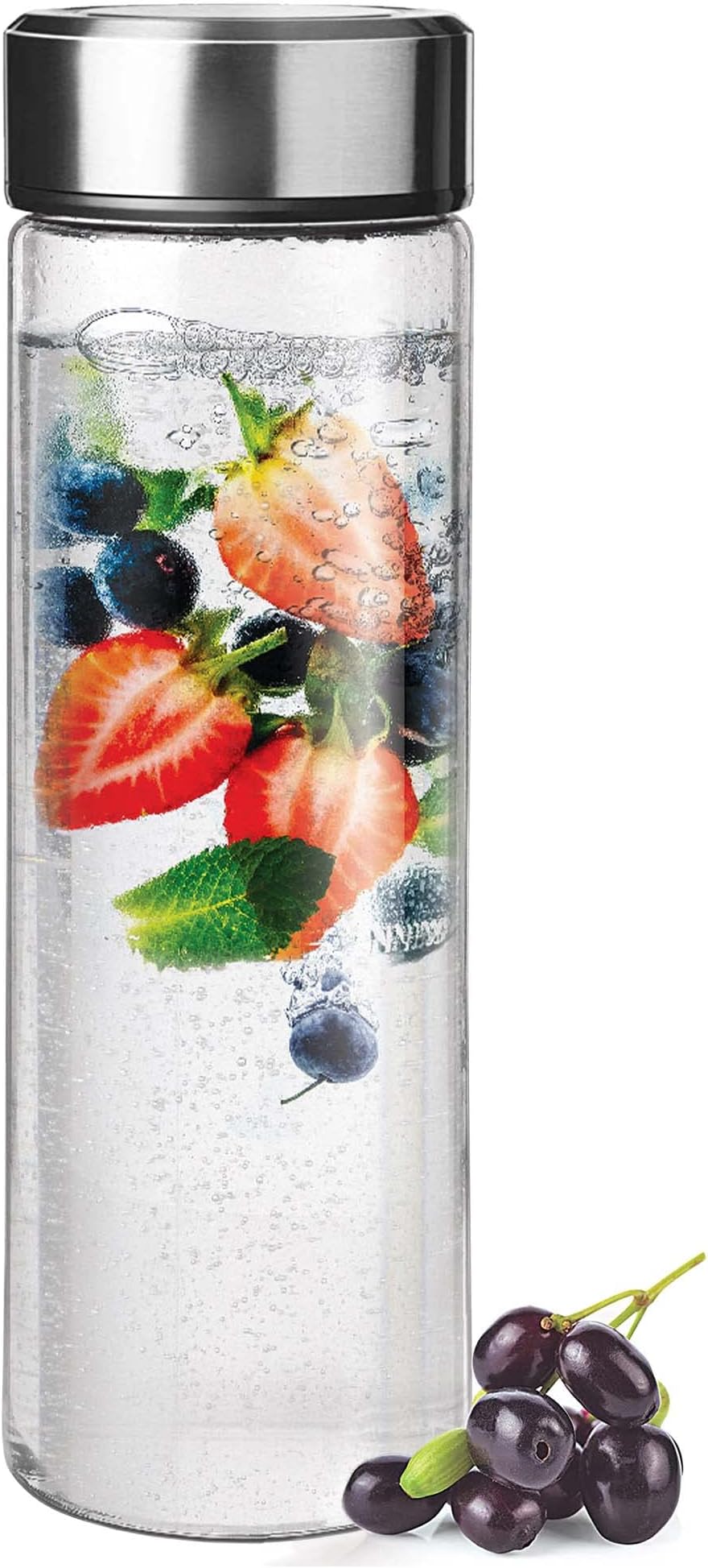 Treo by Milton Borosilicate Crysta Glass Bottle, 1000 ml, Glaze Steel