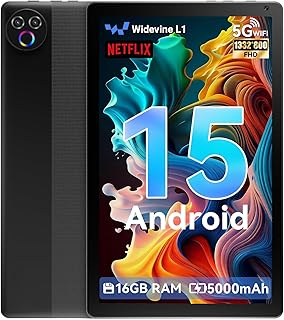 Laptok 10.1 Inch Android 15 Tablet, 16 GB RAM, 1332 x 800 HD、5G WiFi、BT5.4, Tab PC with Dual Camera, Android Tablet with D...