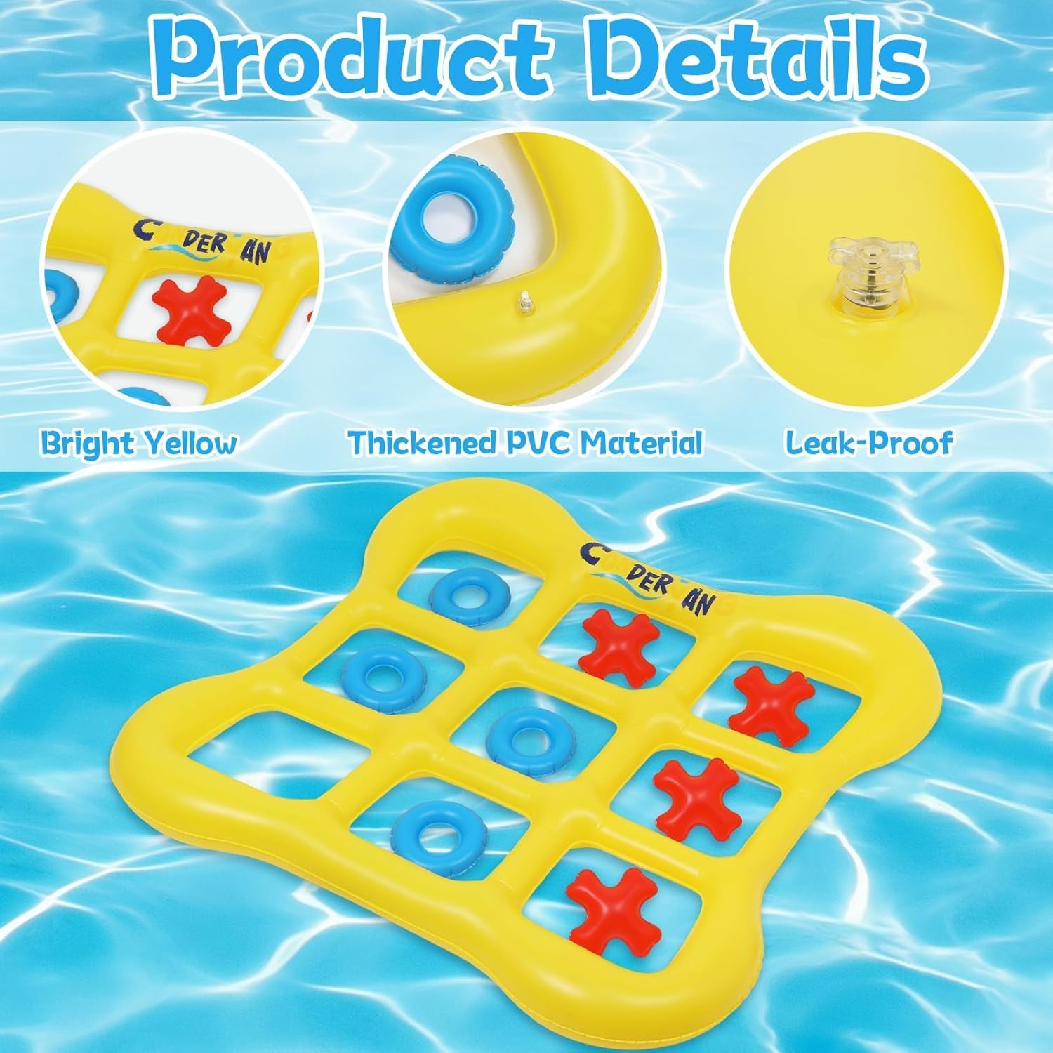 Pool Games Set Giant Inflatable Tic-Tac-Toe Board with 10 Balls 2-10 Players 4.6 Ft Foldable Floating Water Toys Outdoor Play Pool Toys for Summer Swimming Pools Family Reunion Games Party