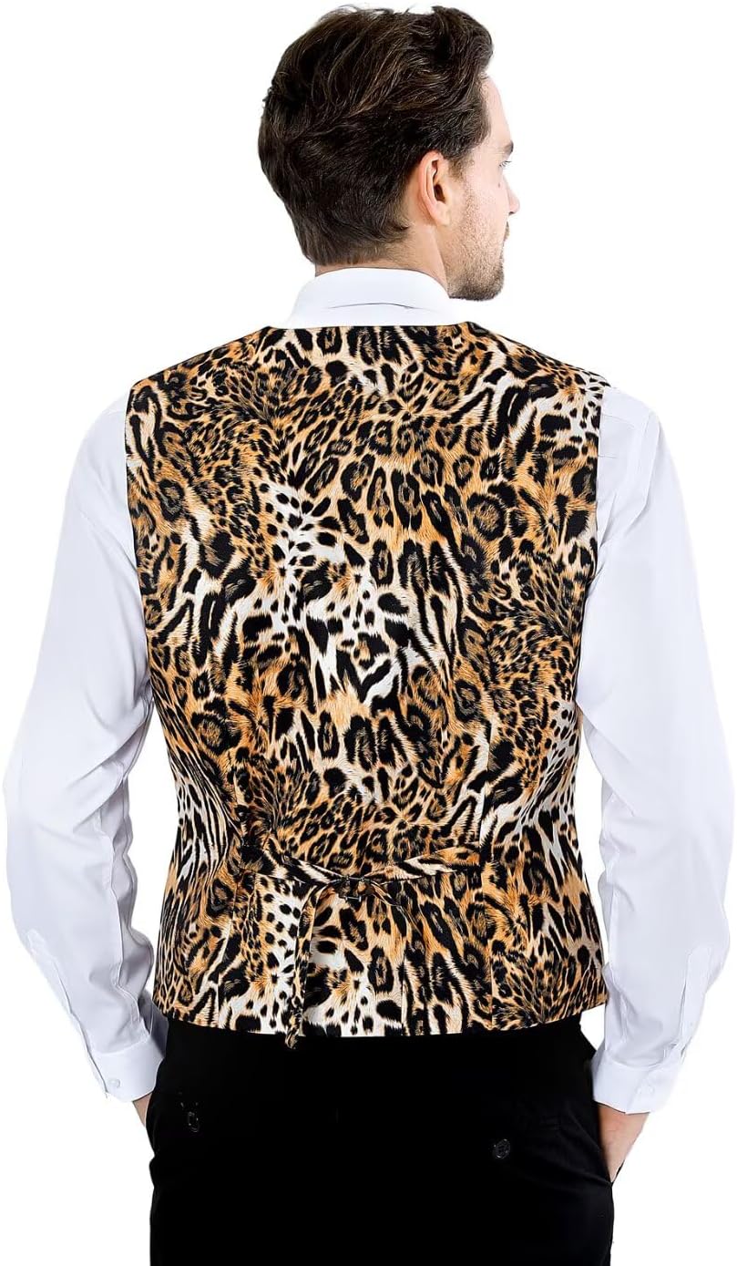 2-Piece Party Suit Vest for Men, Animal Print Waistcoat Vest & Bow Tie - Image 4
