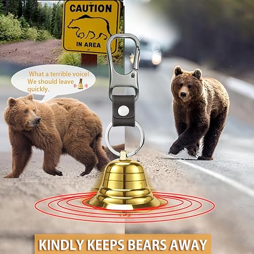 Miniatura 2 de NedFoss 2" Loud Bear Bell with Whistle for Hiking, 3 in 1 Hiking Gear Solid Brass Bear Bells with Silencer, Emergency Whistle and Carabiner for