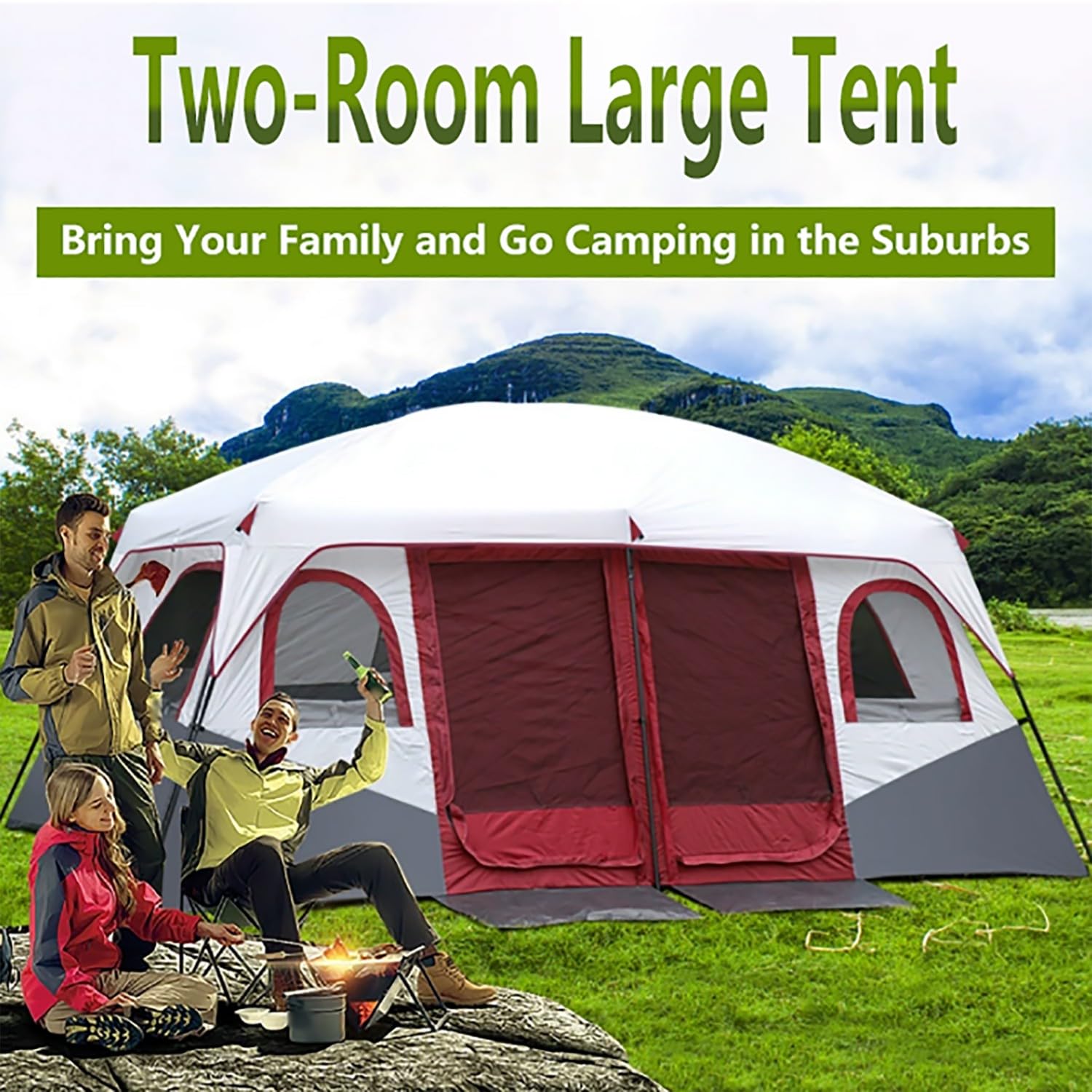 Tienda de campaña para 8-12 Personas, Ligera, Estable, Impermeable - Tienda Familiar con 2 dormitorios, Tienda Grande con Lona para el Suelo, 430 x 305 x 203 cm