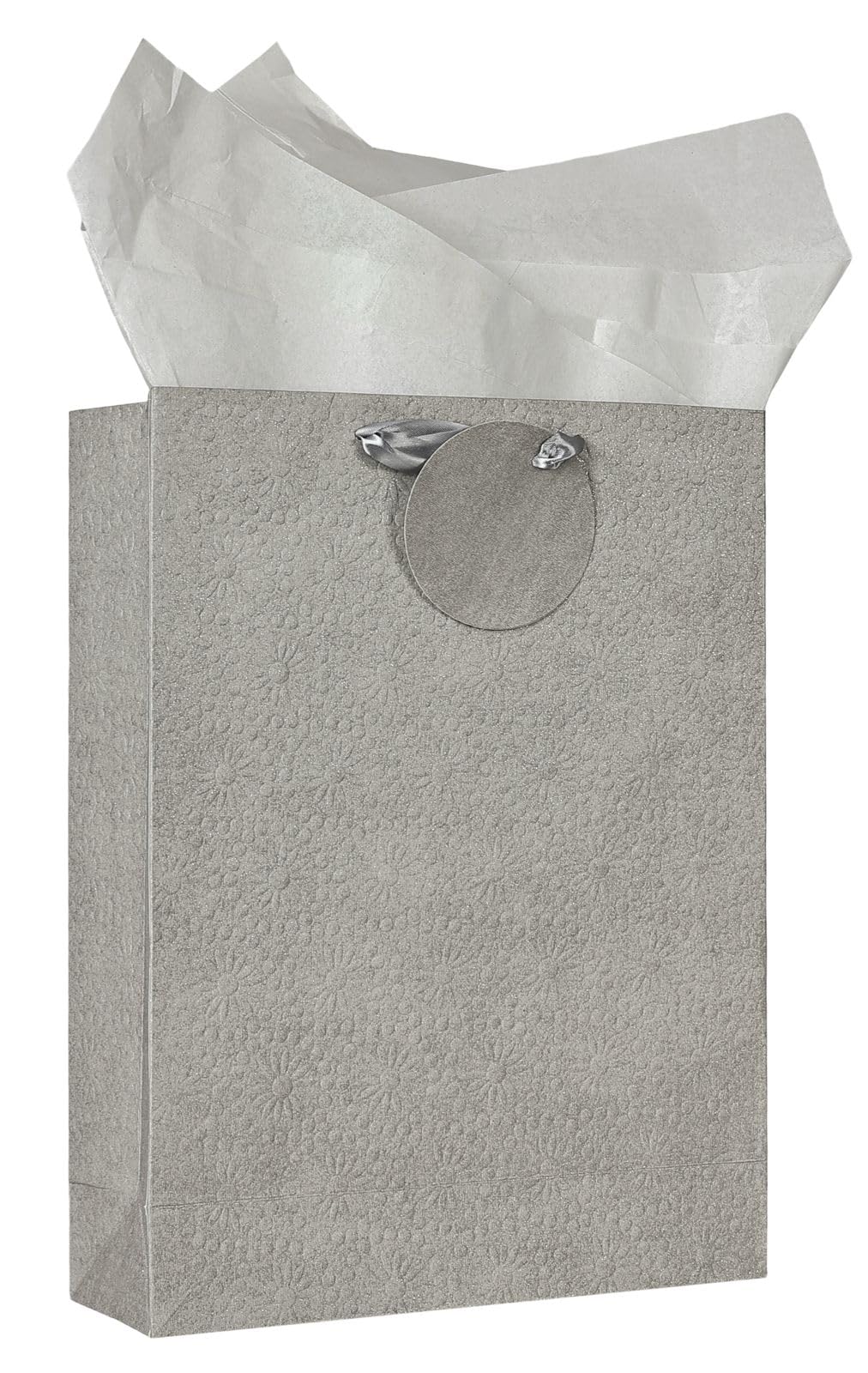 KidsyWinsy Pack Of 5 Silver Embossed Gift Bag (Medium,8.65 * 3 * 12 Inches) With Tissue & Thank You Card-Paper Gift Bags | Return Gift Bags For Pooja, Baby Shower, Festive Gifting, Birthday, Wedding