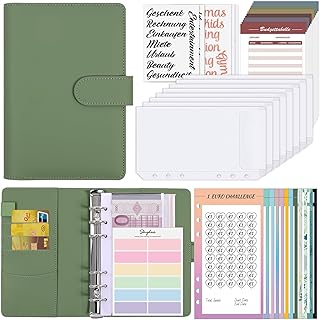 SKYDUE Budget Planner Deutsch,Spar Challenge Für Budgetplaner, Sparbuch Für Geld, Geld Organizer Mit Geldfächer, Challenge Binder Deutsch Startset(Olivgrün)