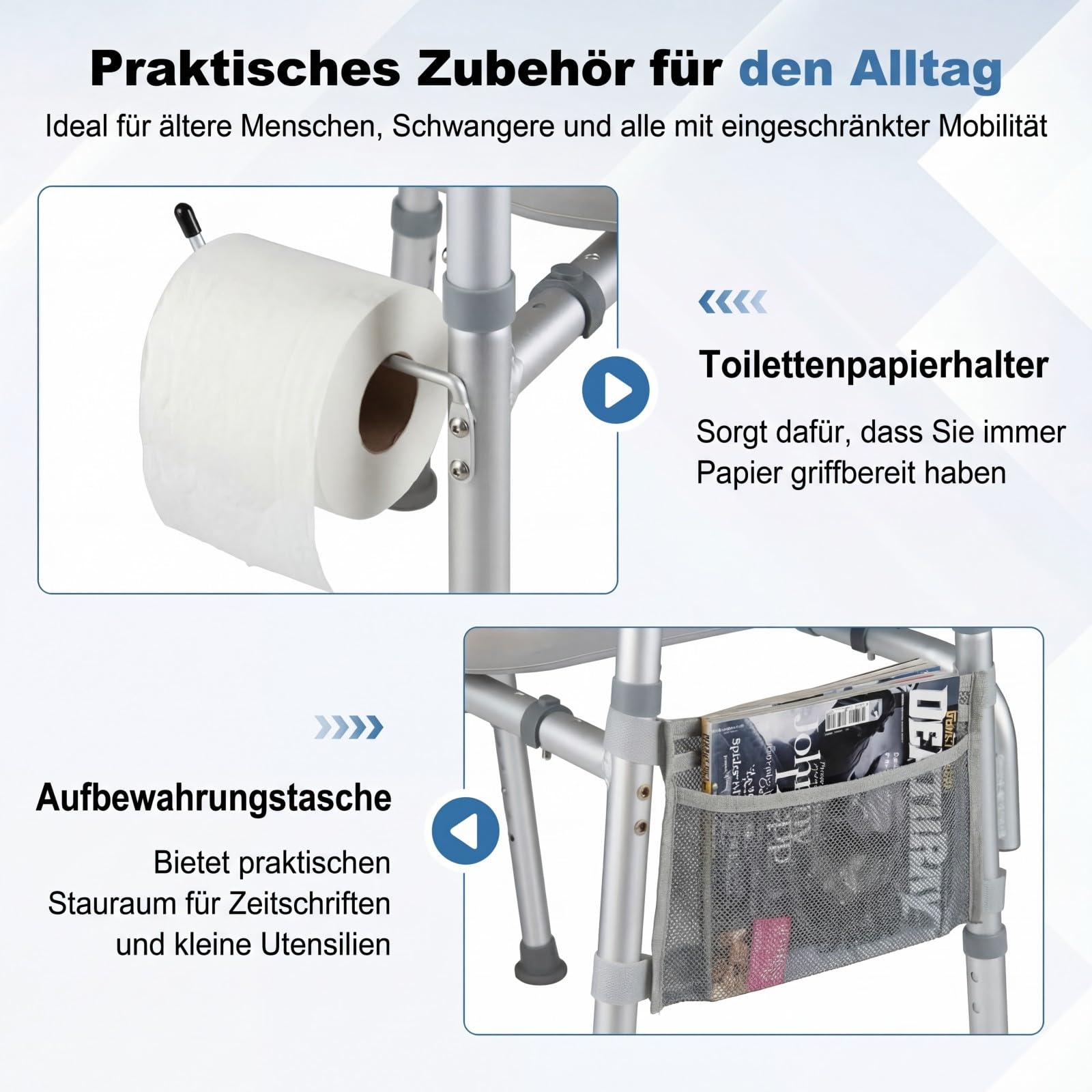 COSTWAY Toilettensitzerhöhung, WC Sitzerhöhung für Senioren, mit Griffen, gepolstertem Sitz, 5-fach höhenverstellbar 41,5-51,5 cm, verstellbare Breite, Aluminium, Erhöhter Toilettensitz, Weiß