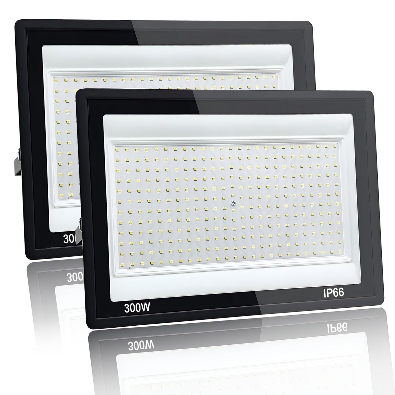 2 Piezas 300W Focos LED Exterior, 30000LM Proyector LED Exterior, Resistente al Agua IP66 Foco Proyector LED, 6500K Blanco Frío Floodlight para Patio, Terraza, Garaje, Jardín