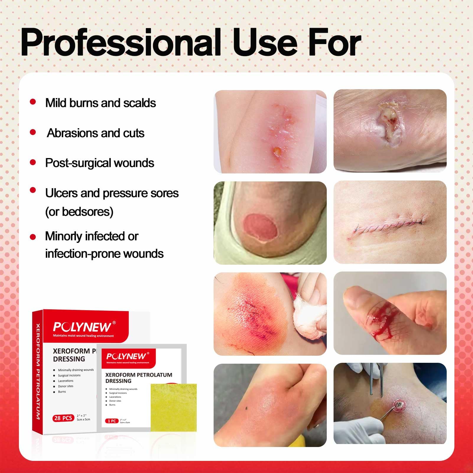 Xeroform Petrolatum Dressing 2"x2", 28 PCS Non-Adherent Gauze for Low Exudating Wounds, Fine Mesh Gauze Pads for Burns, Abrasions, Lacerations, Skin Grafts and Surgical Incisions — Amazon image 4