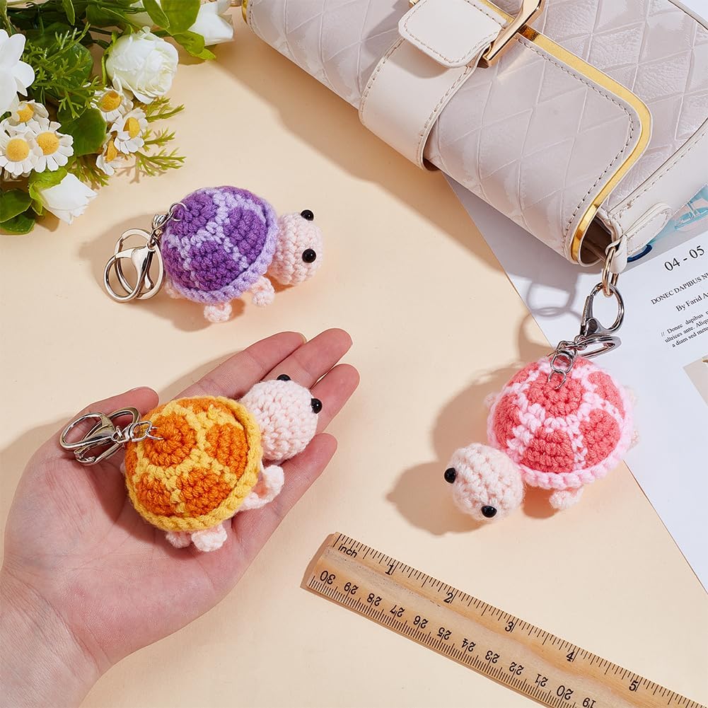 3 Sets Crochet Turtle Keychain - Sea Turtle Keychain for Handicraft Enthusiasts Birthday Gifts