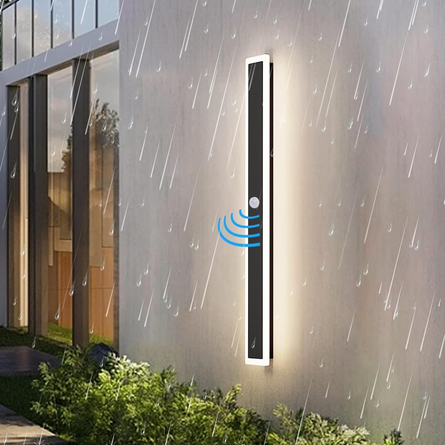 Esterno Lampada da Parete con Sensore di Movimento Villa Lungo Applique da Parete per Luci Esterni/Interni IP65 Impermeabile 4500K Bianco Naturale Alluminio Luce Nero per Garage (80cm)