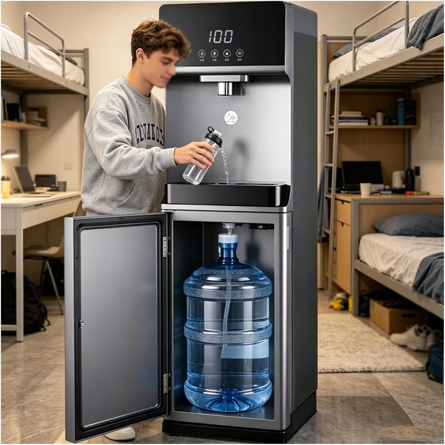 Bottom-Loading Water Cooler Dispenser, Chillers & Water Fountains | 5-Level Temperature Adjustment,Grey office water dispenser