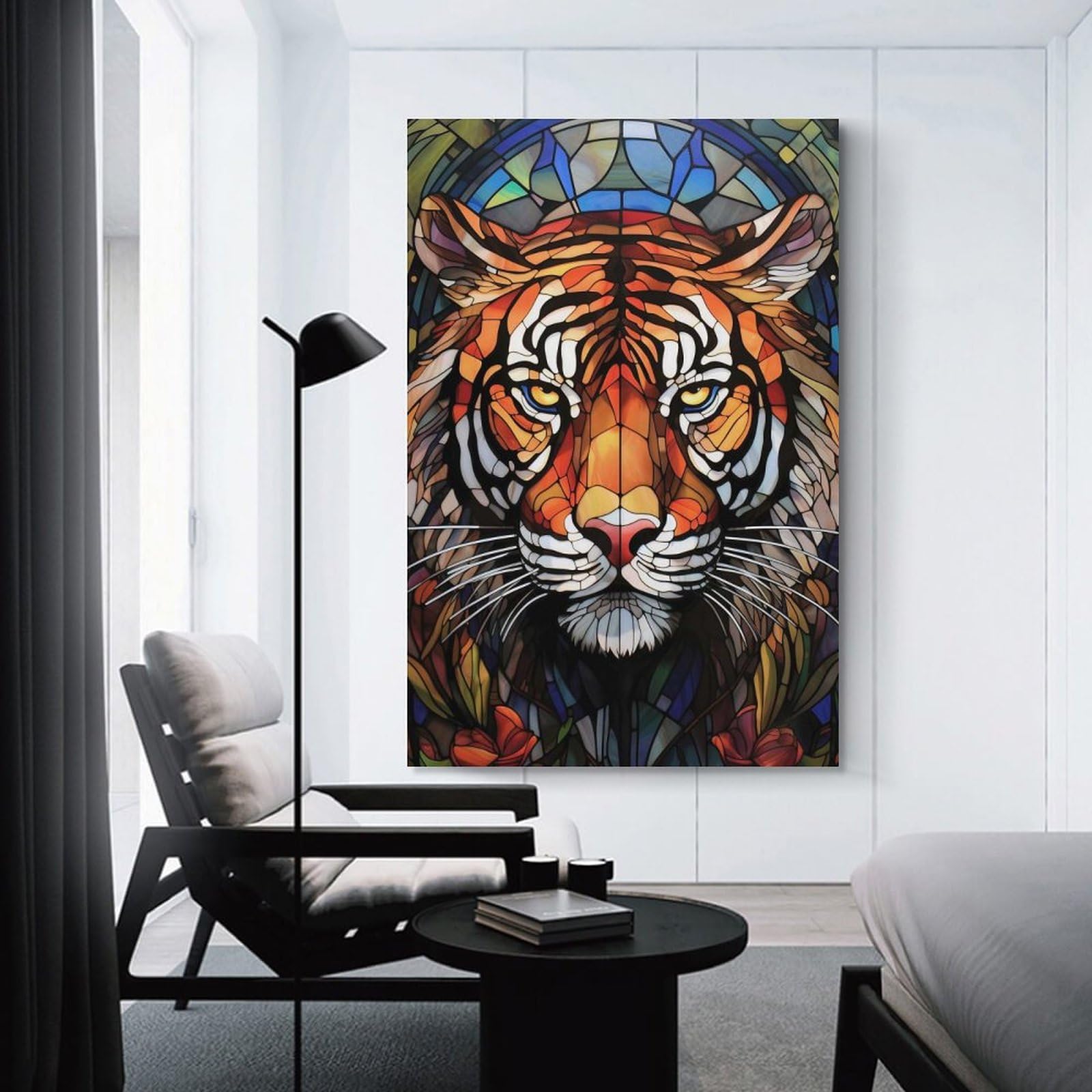 Junmoney Stained Glass Tiger Portrait Hanging Wall Art 08x12inch(20x30cm), for Gallery Wall Decor And Room Displays, A Versatile Canvas Print for Layering