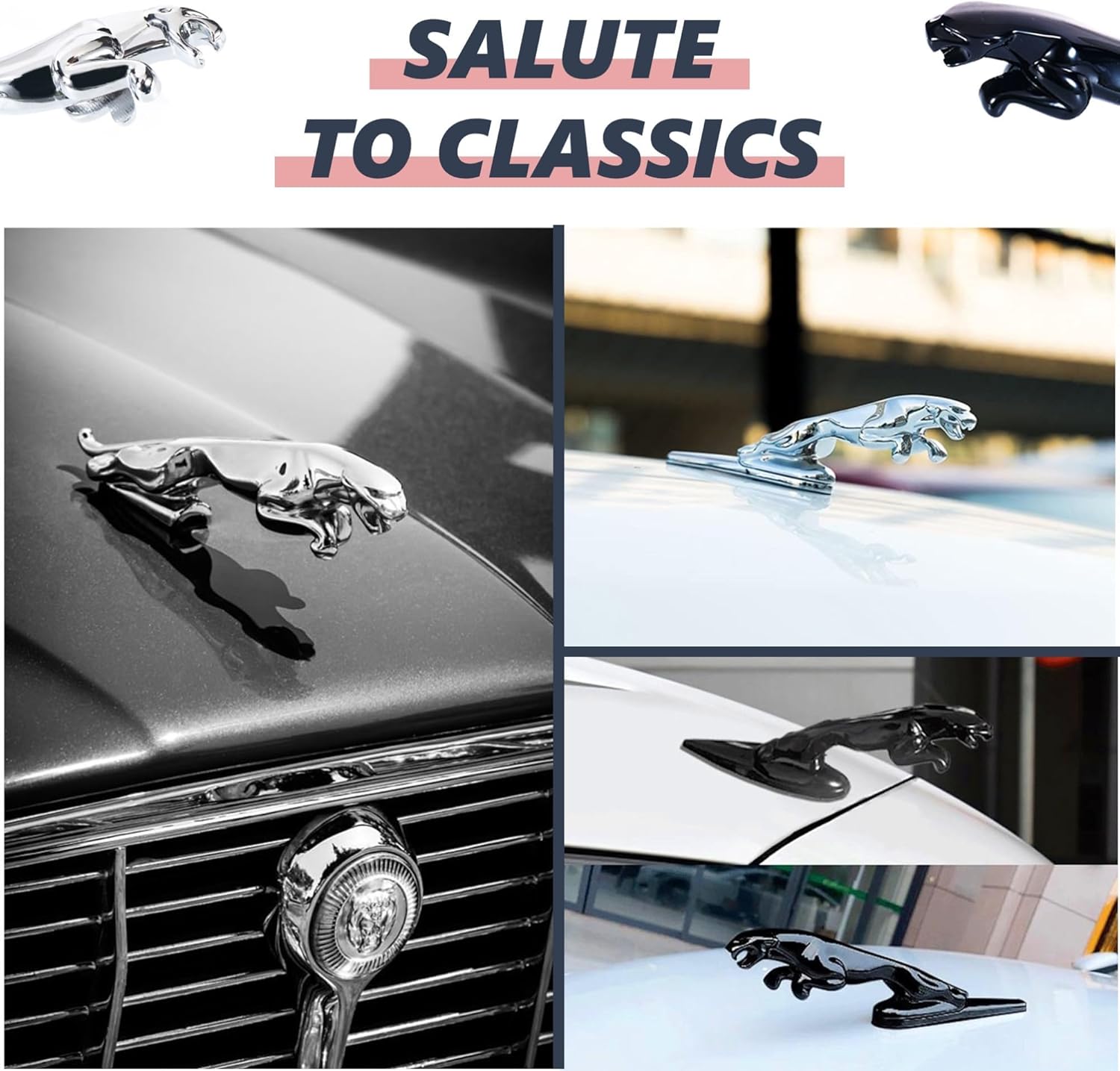 Hood Emblem - Compatible with XE, XF, XJ JG Accessories- 3D Classical Design - Hood Emblem in Chrome/Black Finish(Chrome)