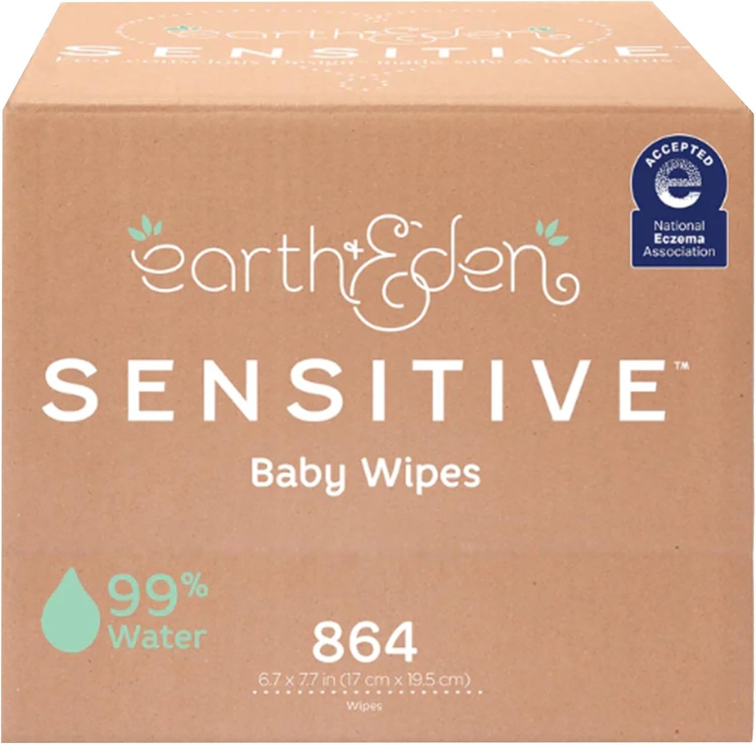 Earth & Eden Sensitive Baby Wipes 72 Pack - Hypoallergenic 99% Water Eco-Friendly Gentle for Delicate Skin