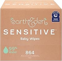 Earth & Eden Sensitive Baby Wipes 72 Pack - Hypoallergenic 99% Water Eco-Friendly Gentle for Delicate Skin