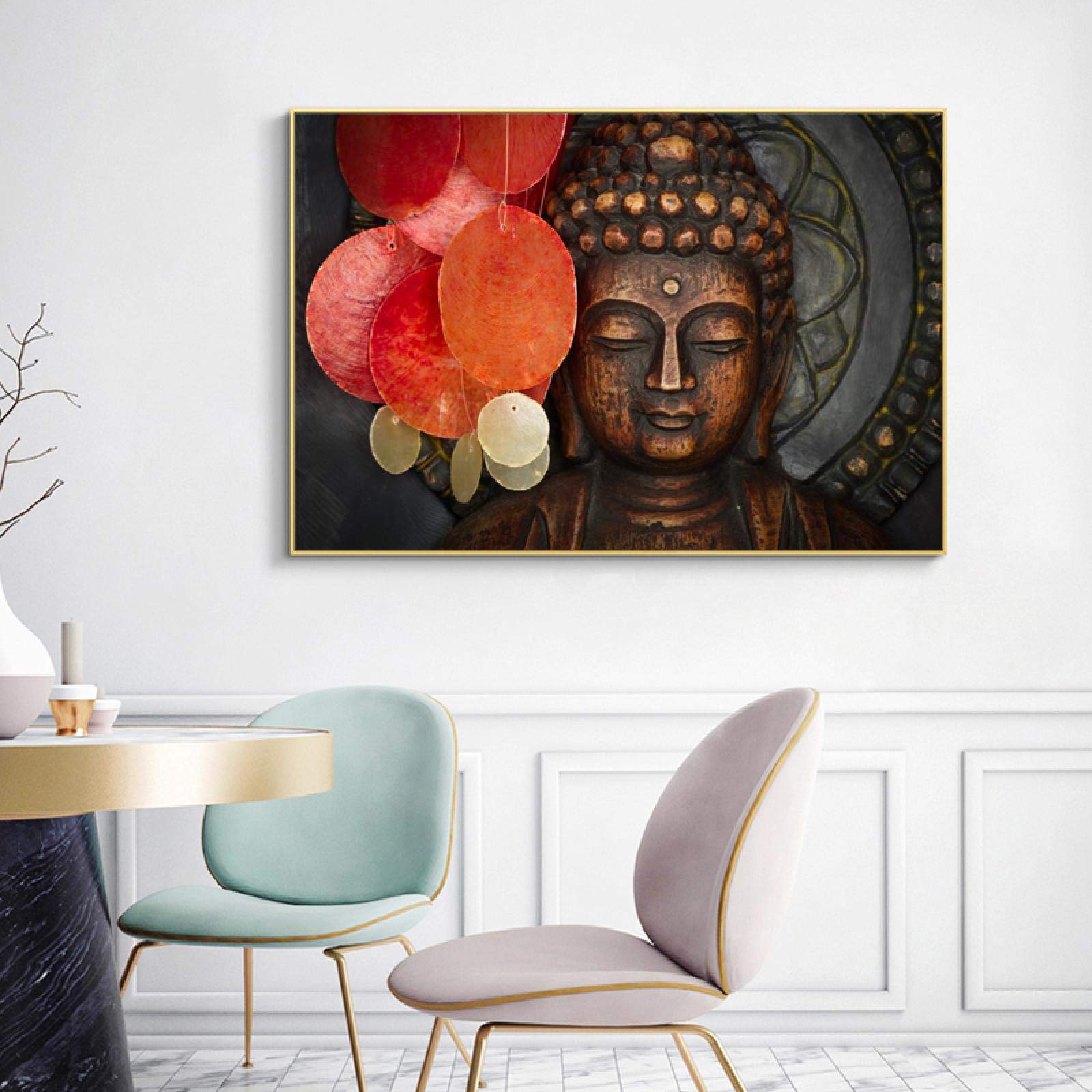 Yooyu Estatua tallada de Buda de bronce Pintura en lienzo de pared Pósteres e impresiones de Buda Cuadro de arte de pared para sala de estar Decoración del hogar 60x95cm (24x37in) con marco