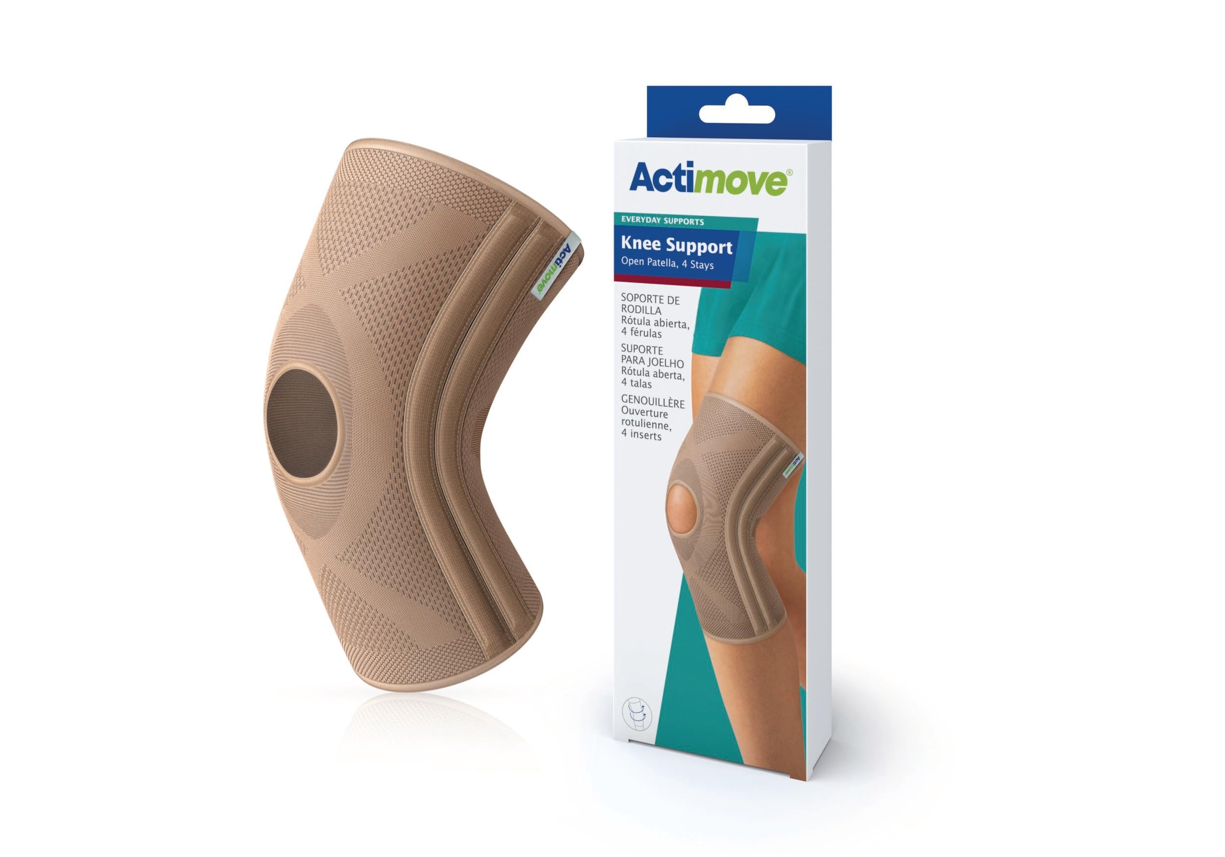 Actimove Everyday Knee Support Brace Compression Sleeve - Open Patella With 4 Stability Stays - Breathable Latex & Neoprone Free Skin Comfort Material