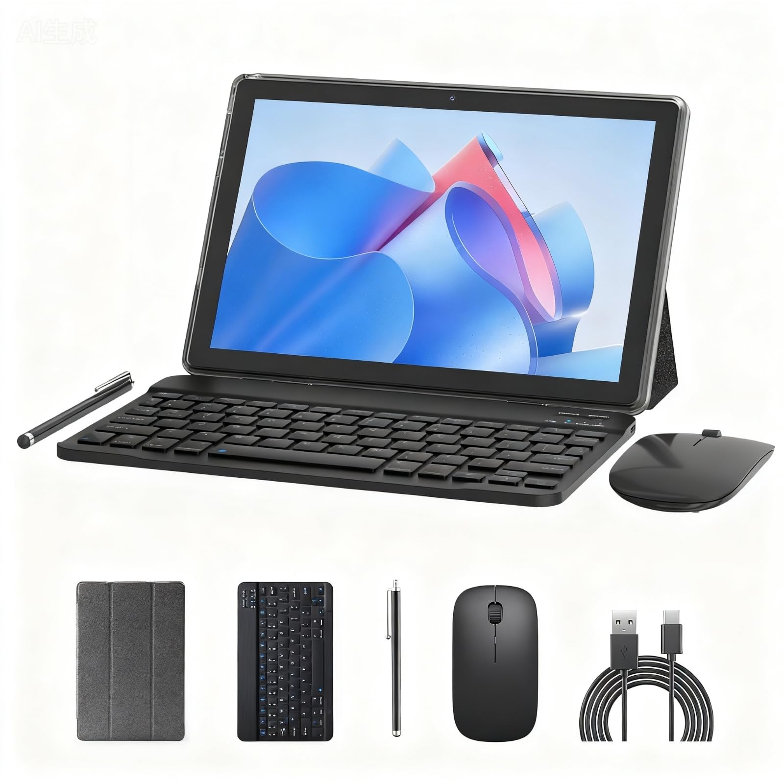 10 inch Tablet Android 15 Tablets 2 in 1 With Keyboard Case Mouse Stylus Android Tableta 8GB+64GB Support 1TB Expansion, 10.1" IPS HD Screen 2MP+8MP Dual Camera WiFi-6 Bluetooth 6000mAh Battery Tab.