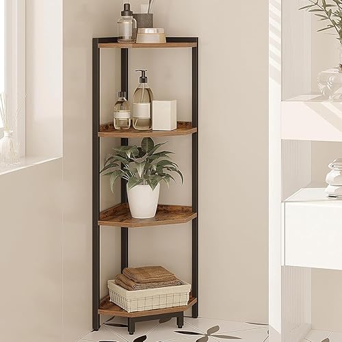 Estante esquinero, estantería de esquina, estante de almacenamiento con marco de metal, soporte para plantas, estantería de esquina para sala de