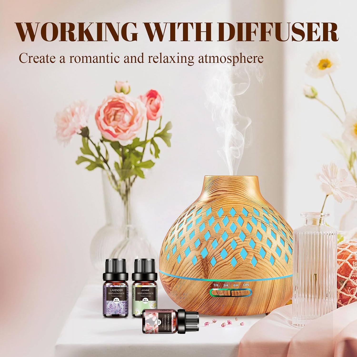 Floral Essential Oils Set - 6x10ML Fragrance Oil for Diffusers, Massage, Aromatherapy, Candle Making - Lavender, Rose, White Tea, Jasmine, Ylang-Ylang, Cherry Blossom Scented Oil image 5