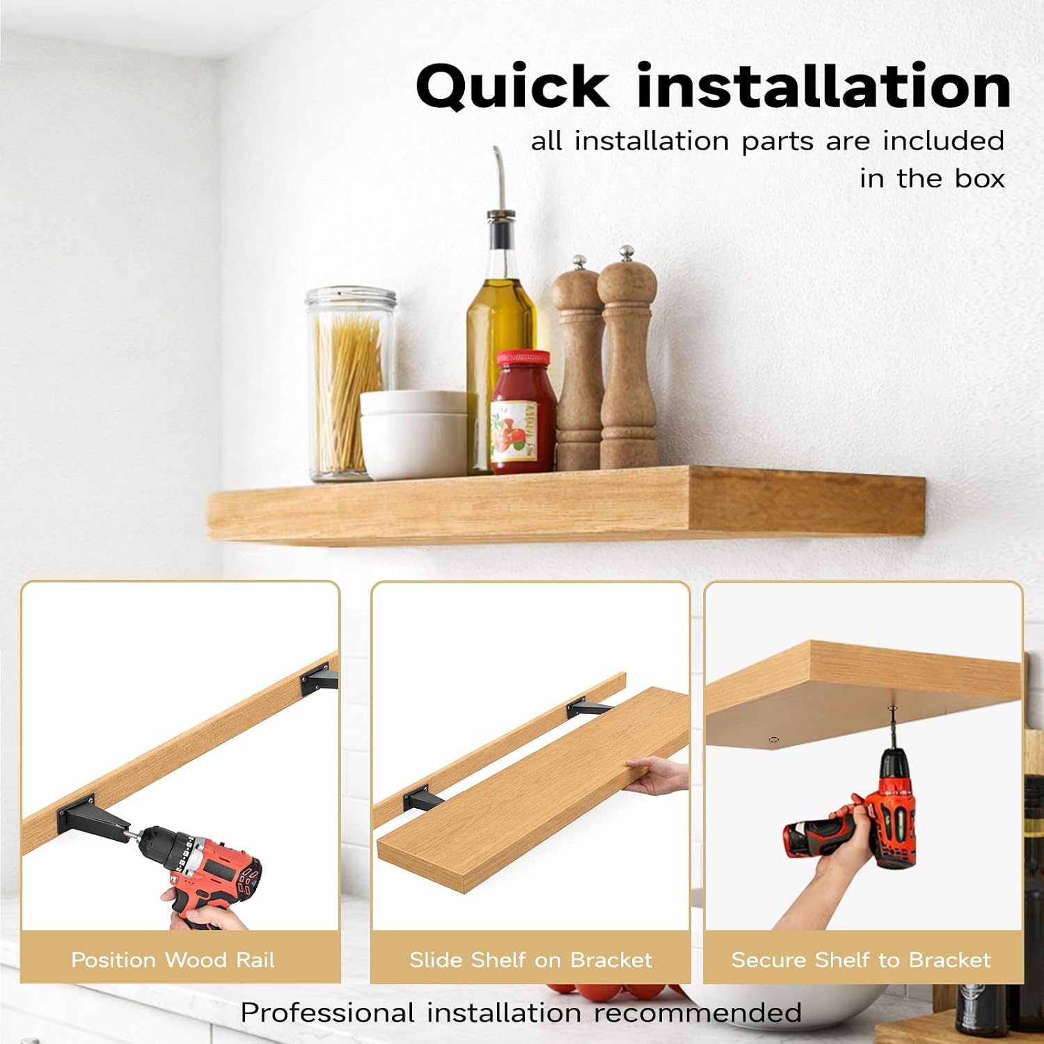 30" Floating Shelf, 3-Inch Thick Wood Wall Mounted Shelf with Invisible Brackets, Space-Saving Heavy-Duty Shelf for Kitchen, Living Room, Home Office (Birch Veneer, 30" W x 3" H x 12" D)