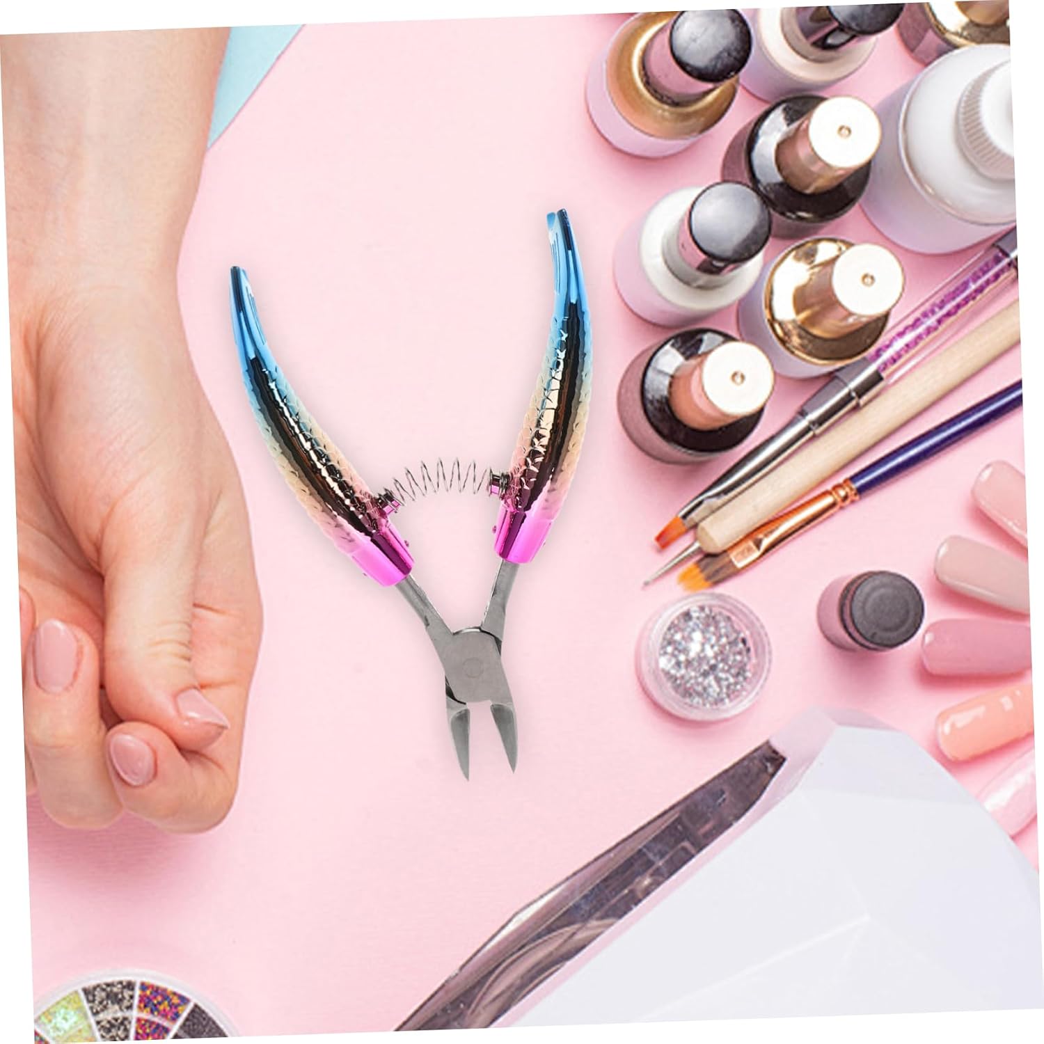NOLITOY Fish Tail Cuticle Nippers Ergonomic Stainless Steel Cuticle Trimmer with Gradient Color Design for Precision Nail Care for Home and Salon Use Durable and Easy to Clean