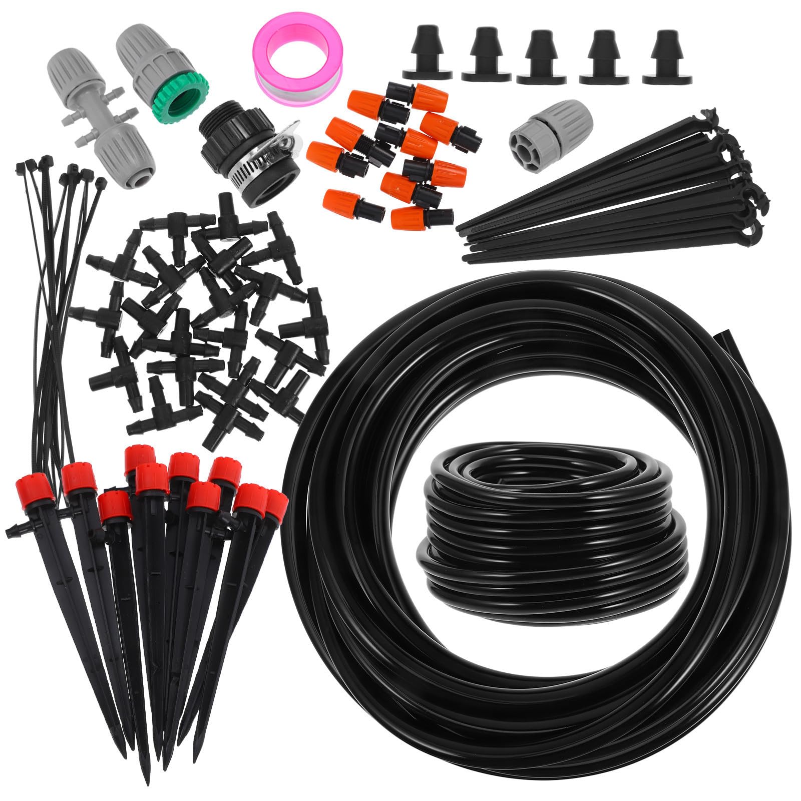 YARNOW Kit Impianto Irrigazione Giardino 16 Condotti, Ugelli a Nebbia e Gocciolatori in Pp e Acciaio Inox, Risparmio Idrico Efficiente per Piante e Fiori