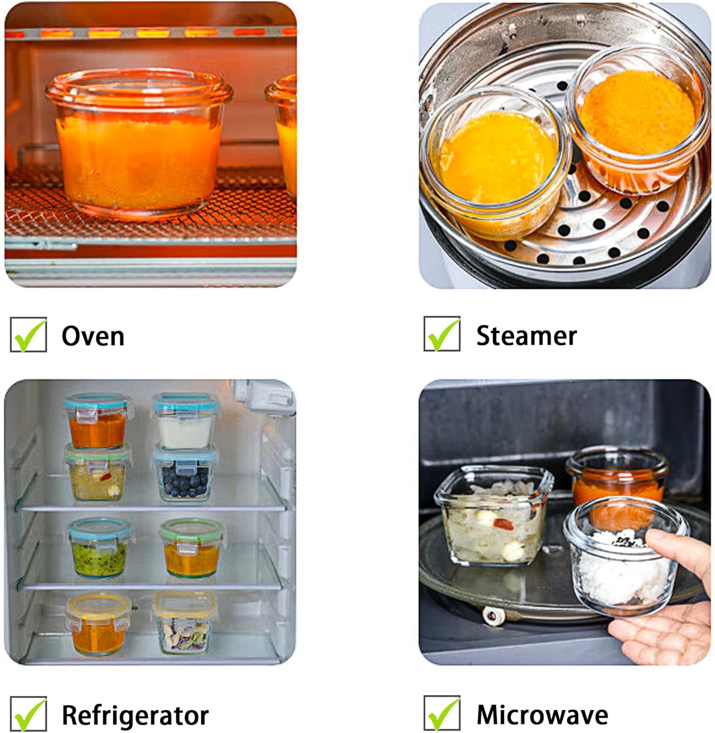 Mini Glass Food Storage Containers - 12 Pack 5 oz Small Glass Jars with Locking Lids - Airtight Food Containers - Freezer, Microwave, Dishwasher Safe