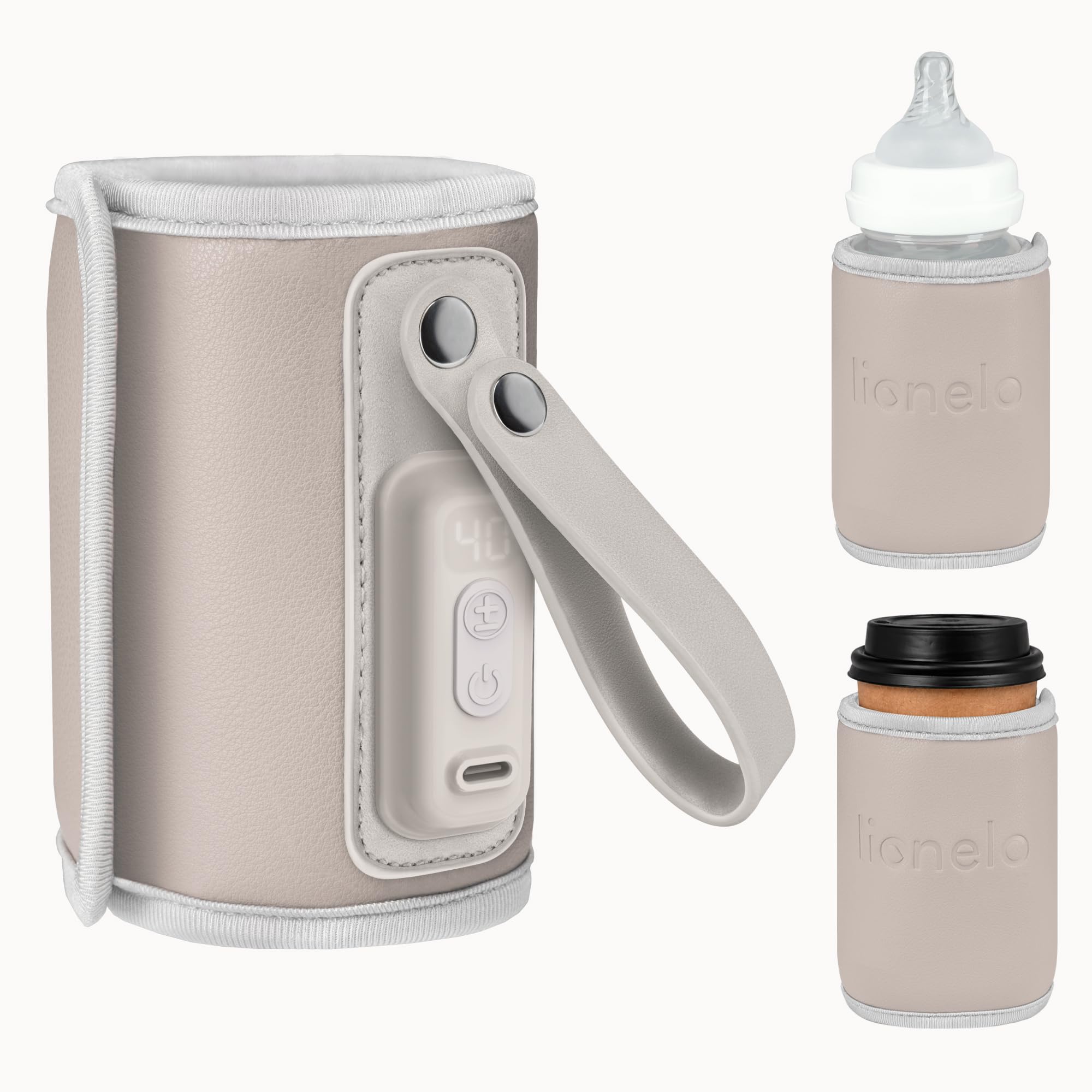 LIONELO Thermup Go Scaldabiberon portatile per mantenere la temperatura, Alimentato tramite il cavo USB Mantenere temperatura di latte e pappe neonato, Scaldabiberon auto, Senza BPA Piccolo e leggero