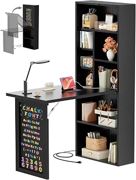 Armocity Small Folding Desk with Outlets, Fold-Out Murphy Desk Craft Table | Foldable Wall Mounted Desk Cabinet with Storage, Craft Cabinet with Fold Out Table, Multi-Function Desk for Small Spaces