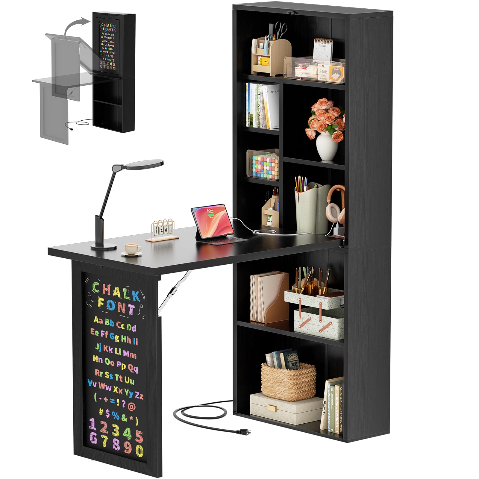 Photo 1 of Armocity Small Folding Desk with Outlets, Fold-Out Murphy Desk Craft Table
