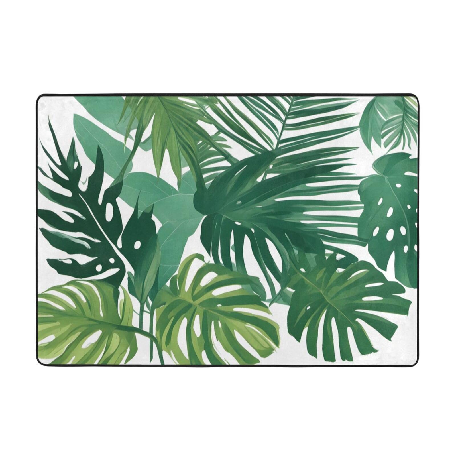 Tapis de sol motif feuilles tropicales pour salon chaleureux et accueillant